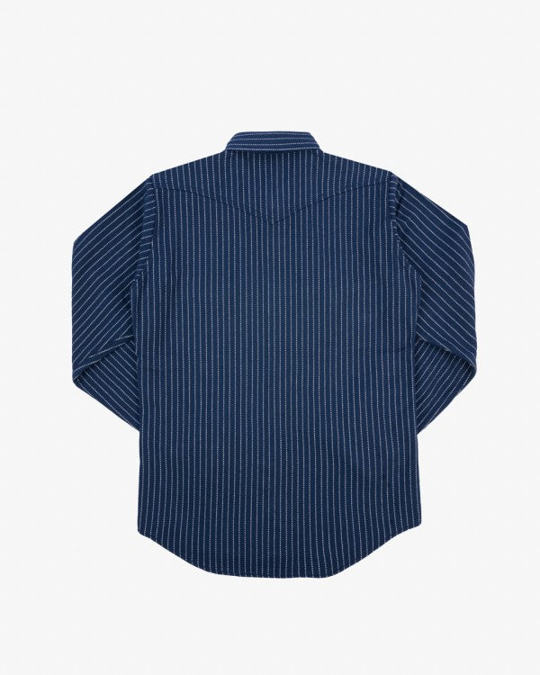 Iron Heart IHSH 401 12oz Ultra Heavy Flannel Chalk Stripe Western Shirt - Navy Blue - Durable Workwear & Casual Style for Men - Perfect for Outdoor Adventures & Everyday Wear