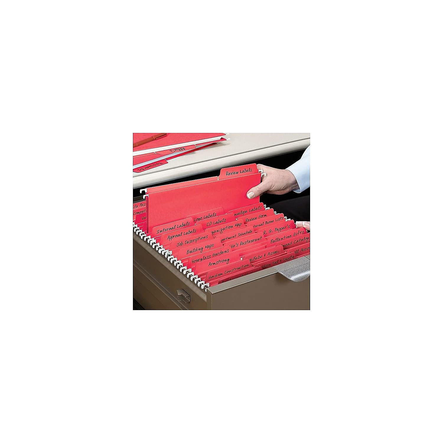 Smead 64096 FasTab Hanging File Folders - Letter Size, Red, 20/Box - Perfect for Office Organization, Filing Cabinets & Document Storage