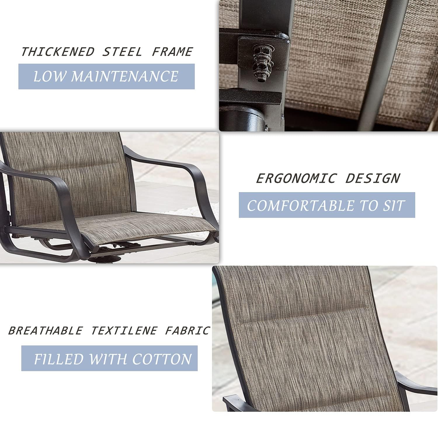 LOKATSE HOME 2-Piece Outdoor Patio Dining Chair Set - Swivel Sling Rocker Chairs with Durable Steel Frame, Comfortable Grey Weather-Resistant Fabric - Perfect for Backyard, Garden, Poolside & Deck Relaxation