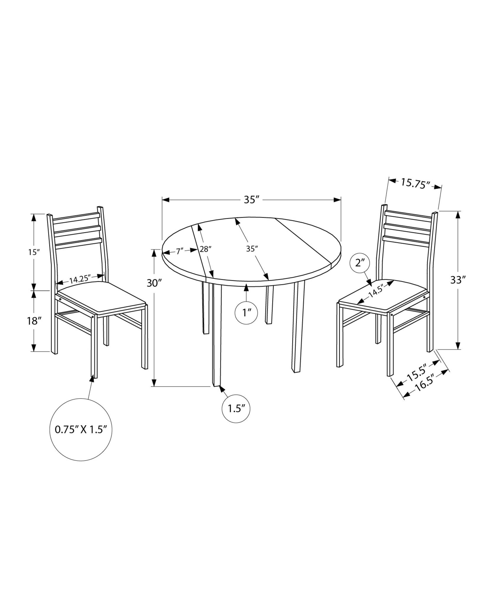Modern 3-Piece Small Dining Table Set with 35