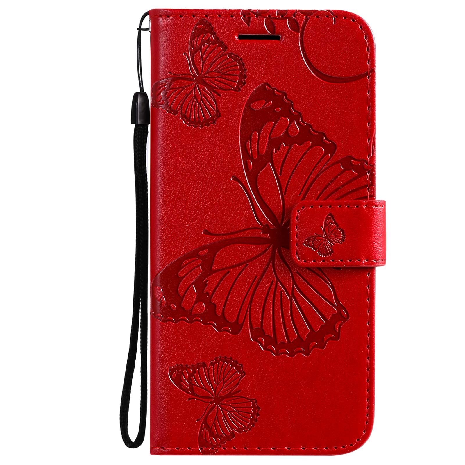 Premium PU Leather Wallet Case with Credit Card Holder & Kickstand for iPhone 13 Pro Max - Embossed Butterfly Red Design | Folio Flip Cover for Daily Use, Travel & Business Meetings (Compatible with iPhone 13 Pro Max)