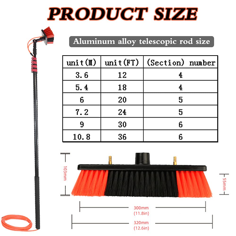 Water Fed Pole Brush System - Telescopic Window Cleaning Kit for Outdoor Glass, Tile Walls, Solar Panels (12-36ft Extendable) | Perfect for High-Rise Buildings, Skylights & Hard-to-Reach Surfaces