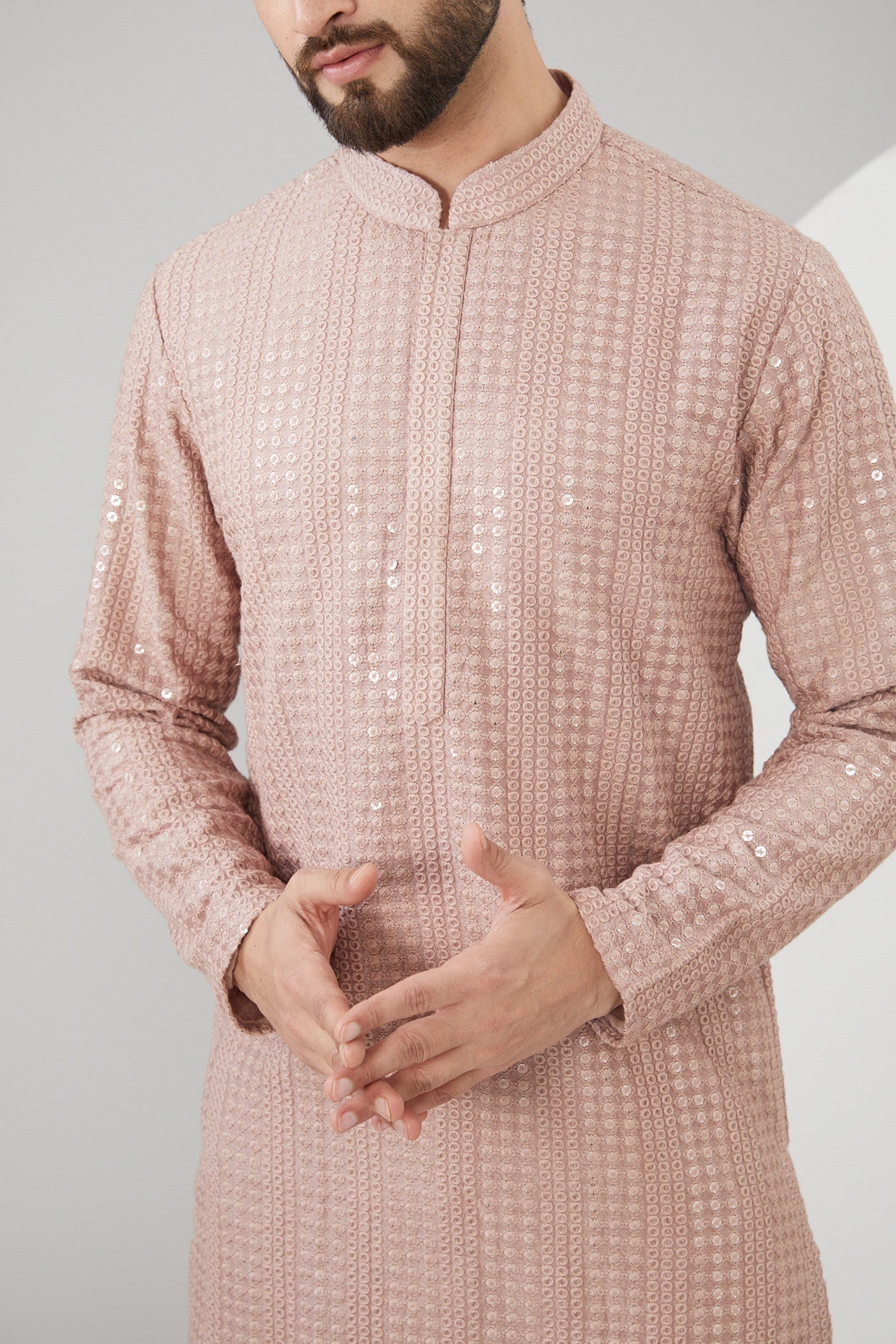 Elegant Mud Pink Slub Silk Thread Embroidered Kurta for Women | Traditional Indian Ethnic Wear | Perfect for Festivals, Weddings & Special Occasions