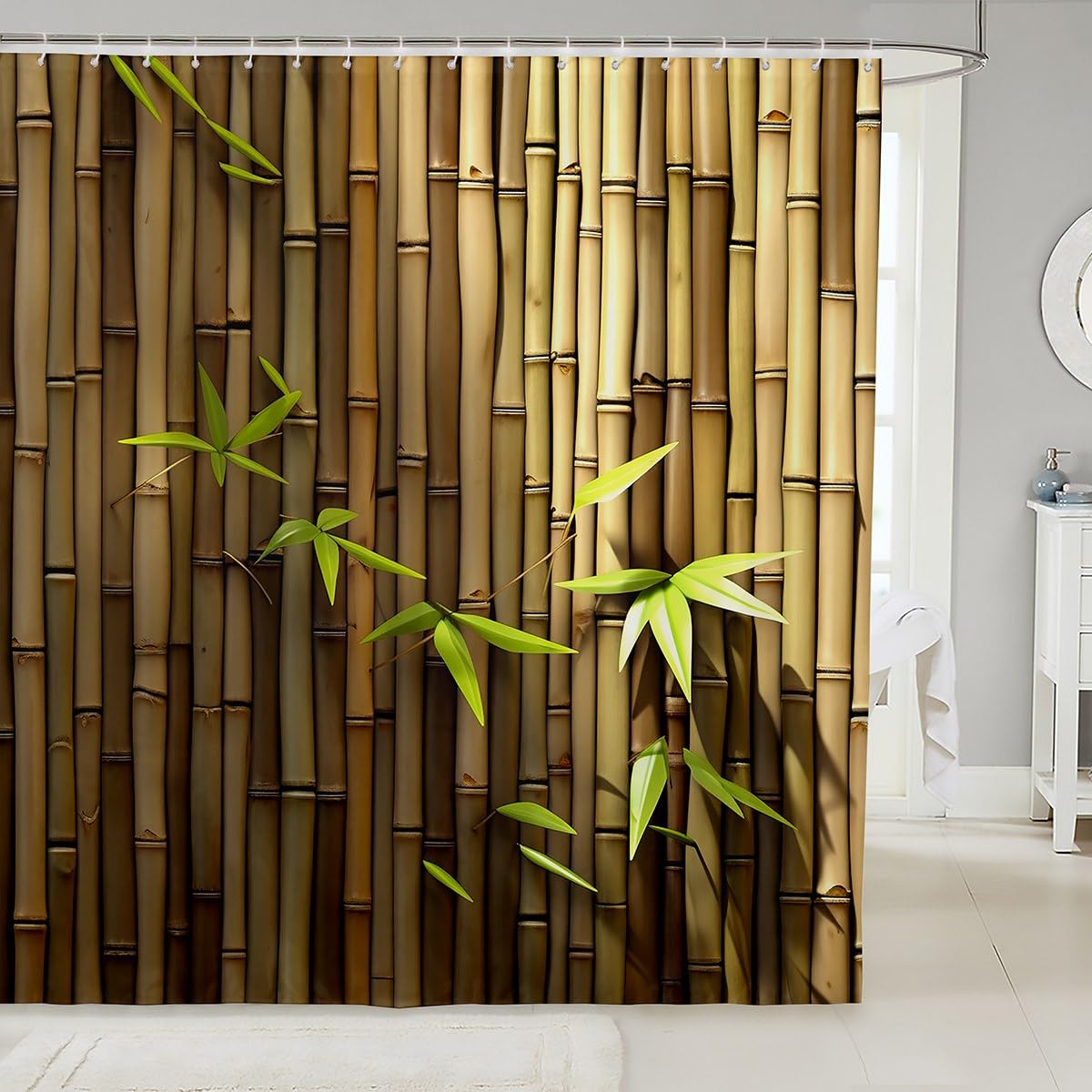 3D Printed Bamboo Leaves Shower Curtain - 72x72 Inch Waterproof Bathroom Decor with Nature Theme for Indoor/Outdoor Use - Perfect for Spa, Beach House & Tropical Bathroom Design