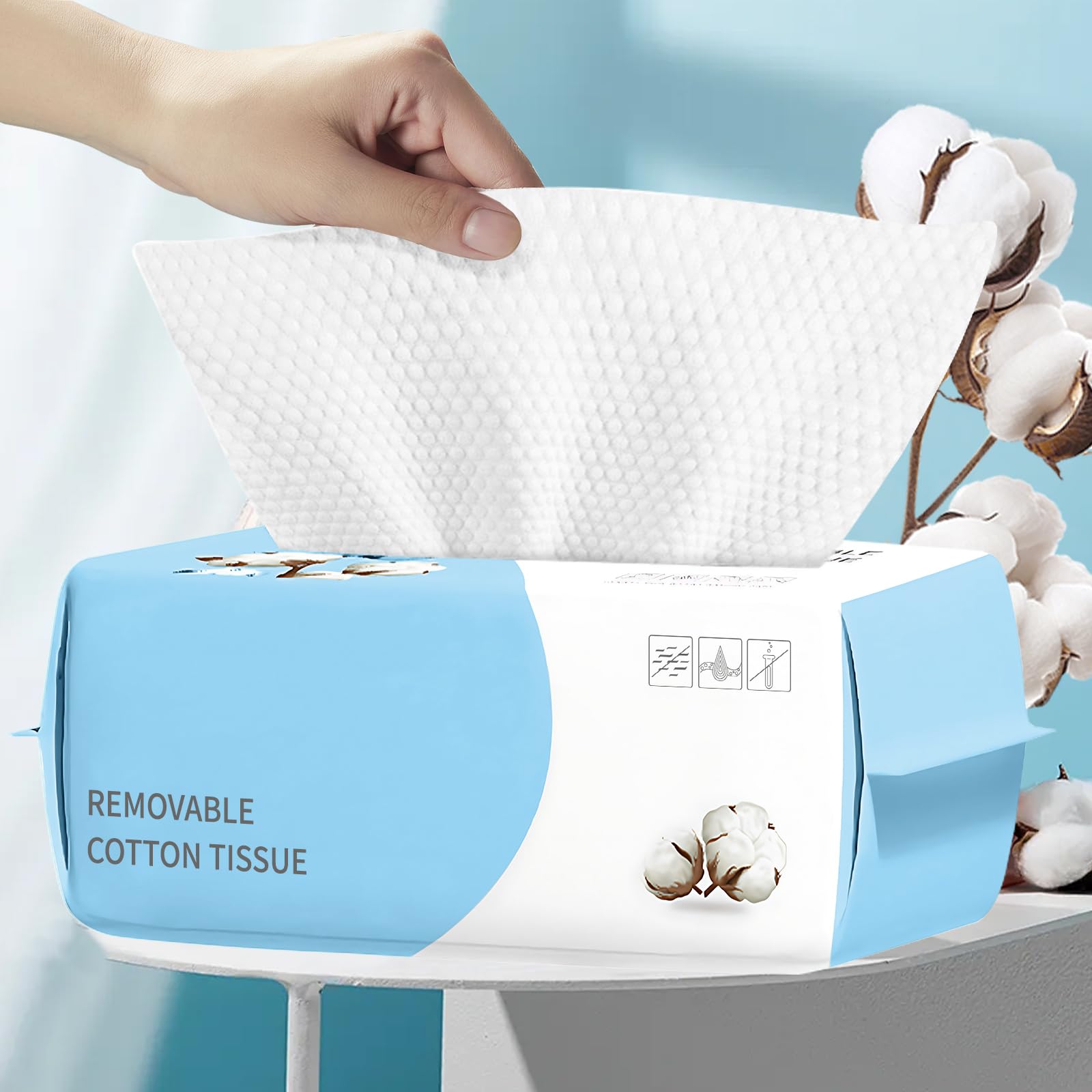 100-Pack Biodegradable Cotton Facial Towels | Ultra Soft & Thick Disposable Face Wipes for Sensitive Skin | Lint-Free Makeup Remover & Cleansing Cloths | Perfect for Travel, Gym & Daily Skincare Routine