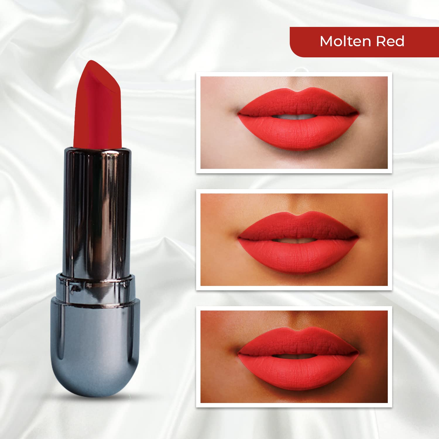 Lenphor Velvestick Lipstick - Long Lasting Creamy Lipstick for Women & Girls, Moisturizing Lip Gloss (Red Lust 02, 4g) | Perfect for Daily Wear, Date Night & Professional Makeup Looks