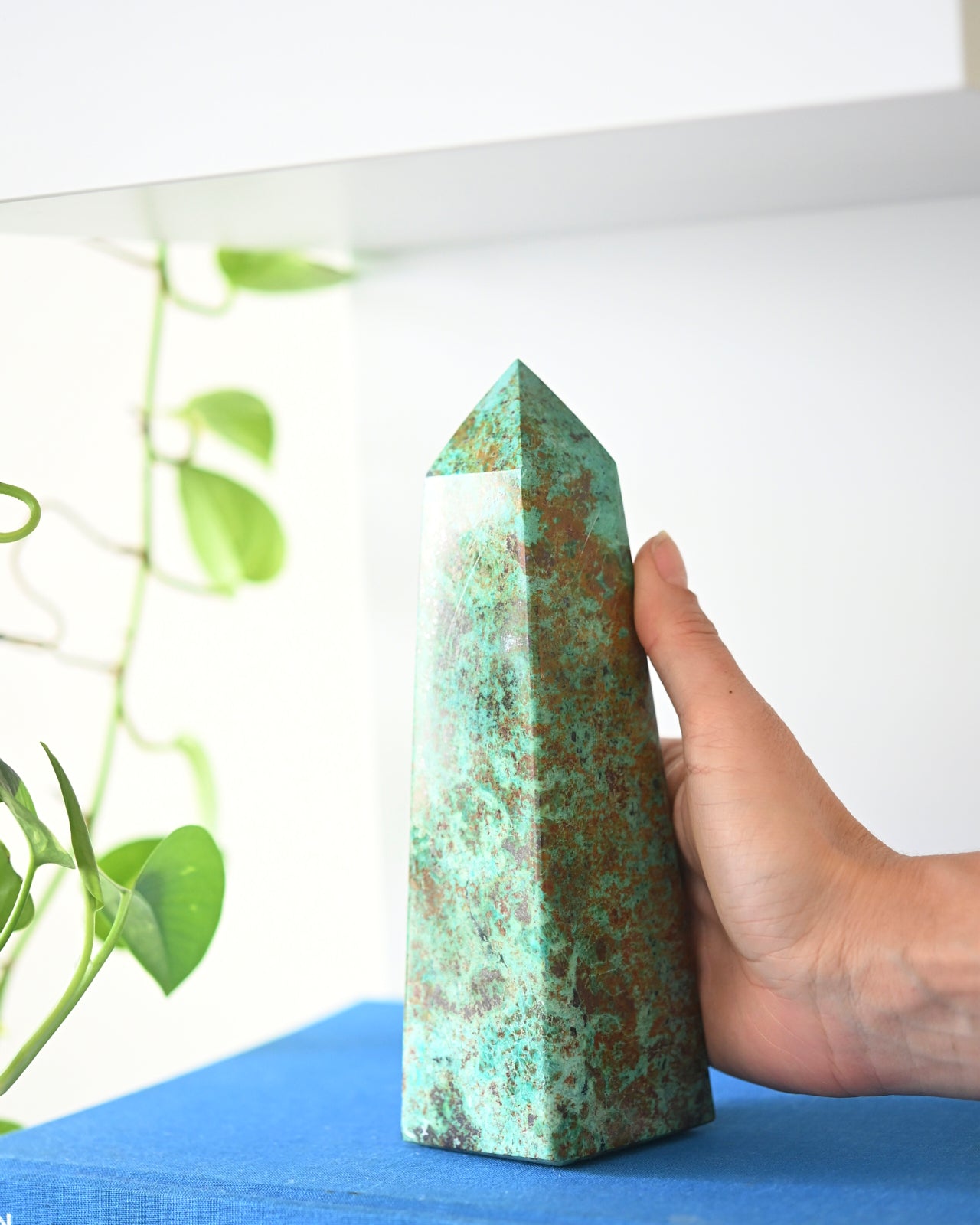 7.5 Inch Natural Chrysocolla Obelisk Crystal - Healing Stone for Meditation, Home Decor & Spiritual Energy Work | Perfect for Yoga Spaces, Office Desk & Gift Giving