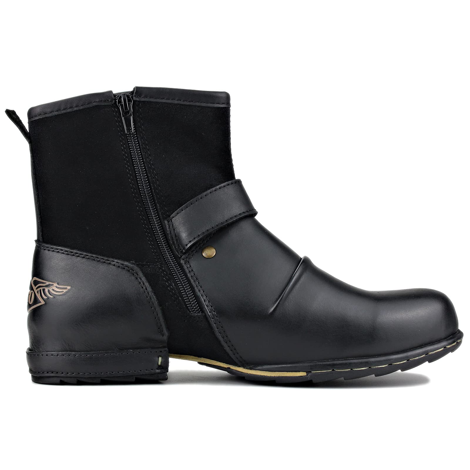 OSSTONE Men's Fashion Moto Boots - Leather Chukka Boots with Zipper, Casual Shoes OS-5008-1-ABNH | Perfect for Motorcycle Riding, Urban Streetwear & Everyday Wear