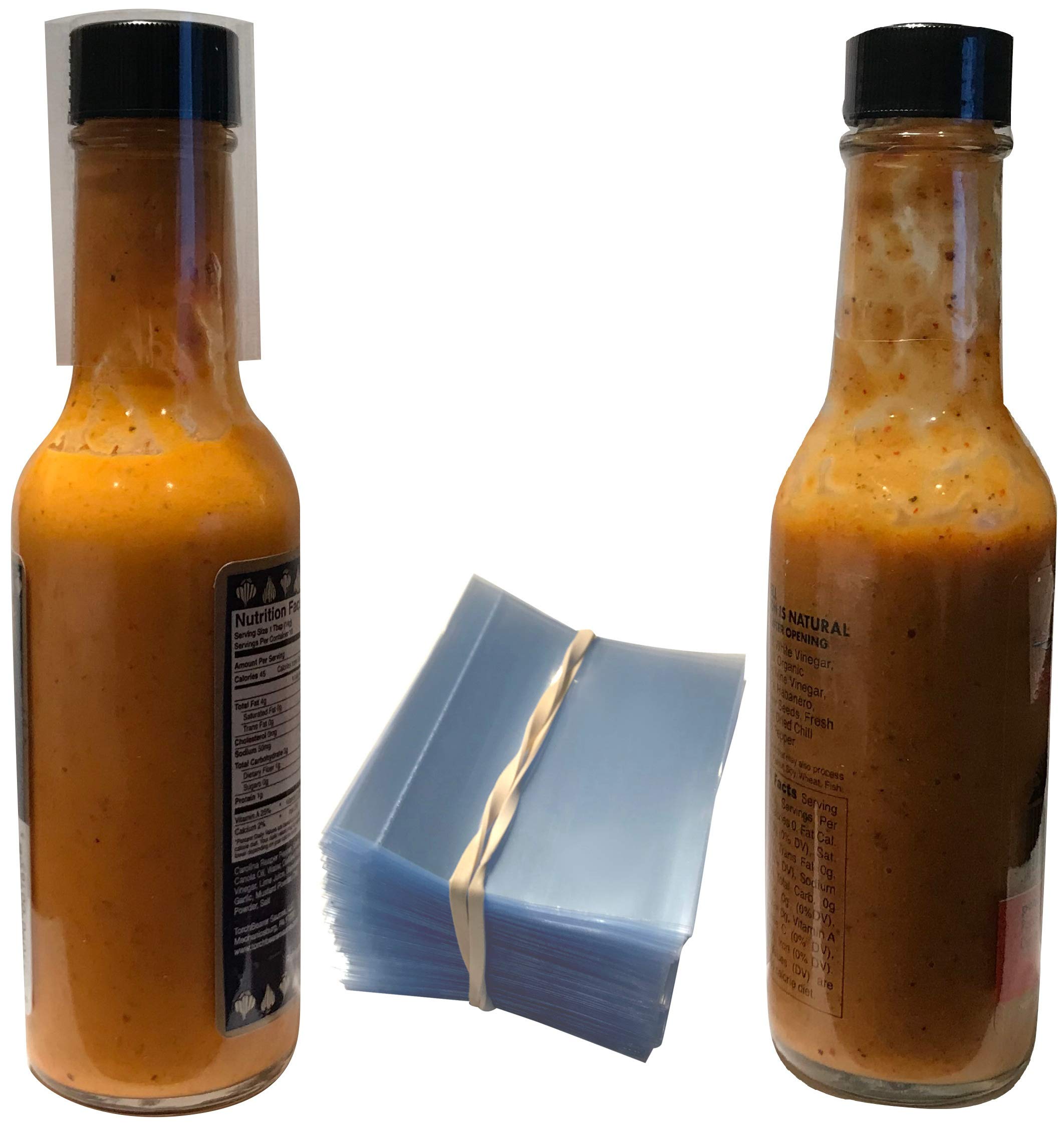 100 Pack Clear Perforated Shrink Bands for Hot Sauce & Woozy Bottles (3/4