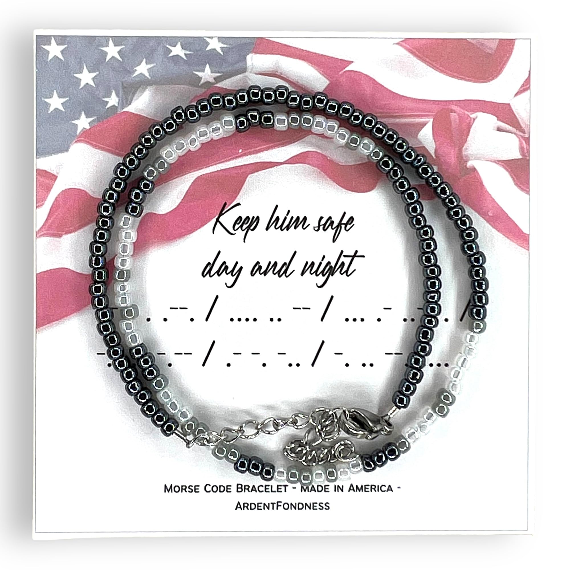 Morse Code Beaded Wrap Bracelet for Military Mom - Deployment Gift for Wife, Girlfriend, Sister & Best Friend - Prayer Stay Safe Navy Gold & White Bracelet - Perfect for Deployment, Homecoming & Military Appreciation Gifts - Made in USA