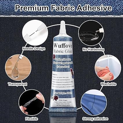 BITTZOOT Permanent Clear No Sew Strong Fabric Glue - Quick Dry 24 Hours, Waterproof Adhesive for Cotton, Flannel, Denim, Leather, Polyester - Ideal for DIY Crafts, Doll Repair & Clothing Fixes