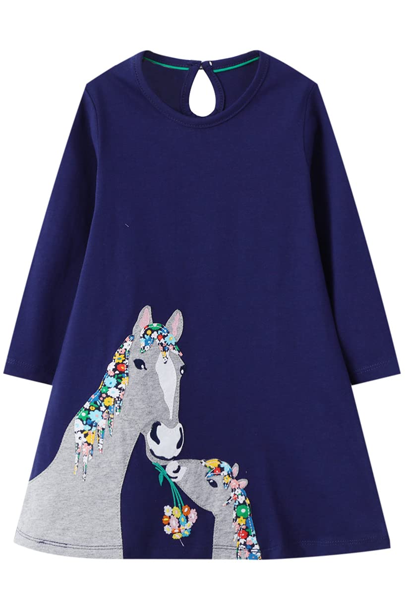 KISSOURBABY Girls Long Sleeve Cotton Casual Dress - Vintage Print Princess Style Party Dress for Toddler Girls (1-5 Years) - Perfect for Birthday Parties, Holidays & Family Photos