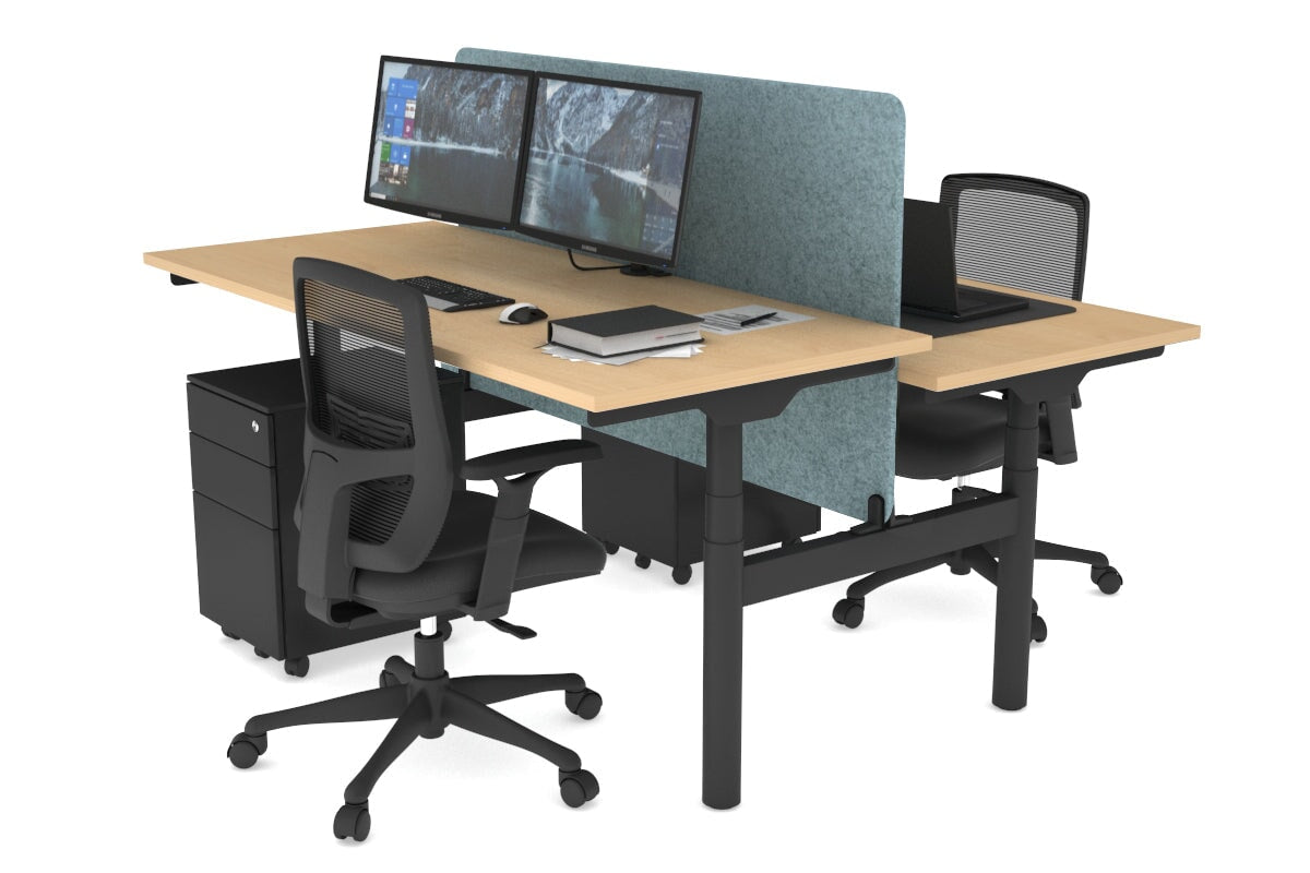 Flexi Premium Height Adjustable 2-Person H Bench Workstation - Black Frame [1800L x 700W] - Ergonomic Office & Home Workspace Solution for Shared Desks