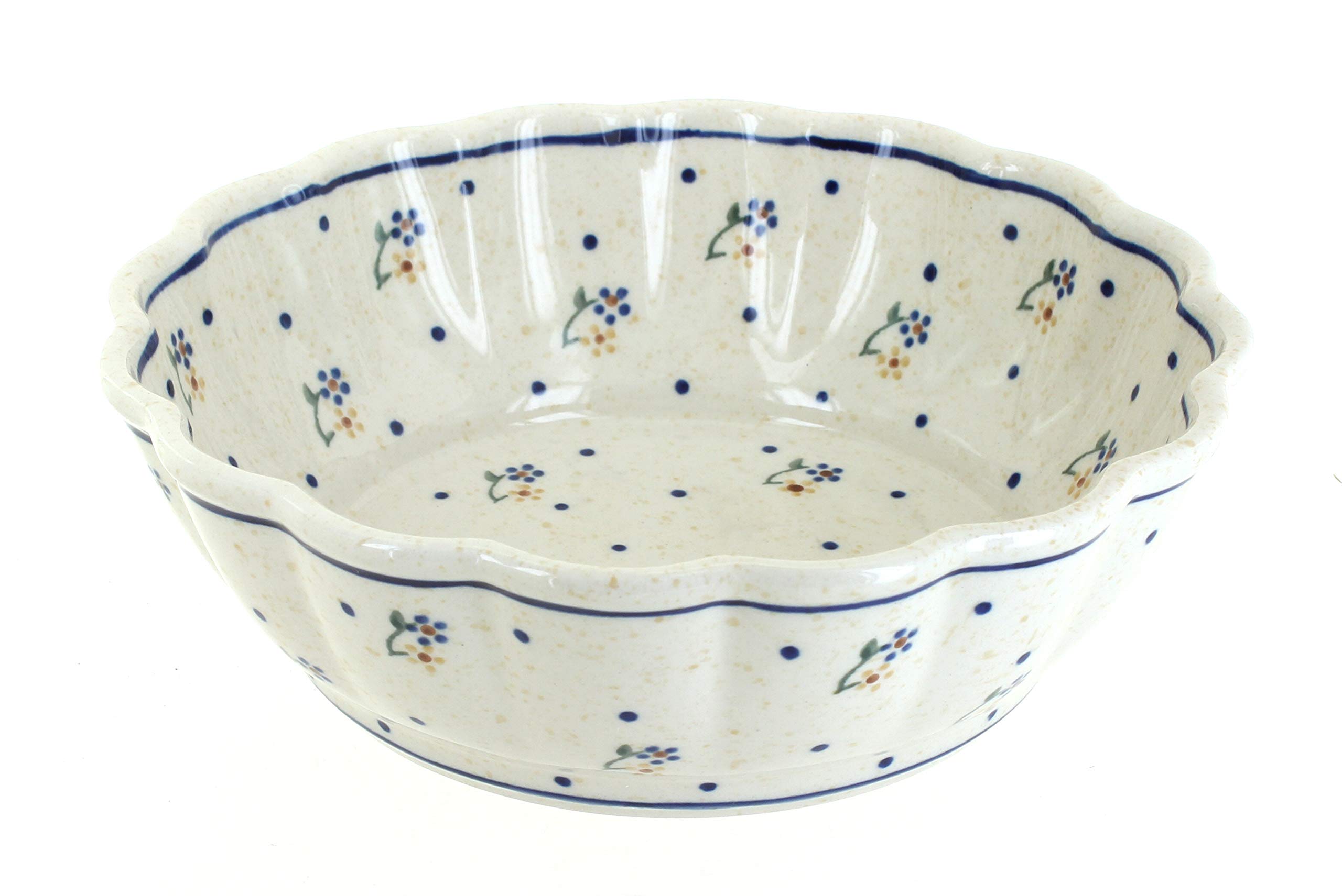 Blue Rose Polish Pottery Country Meadow Medium Scallop Bowl - Handmade Ceramic Serving Bowl for Soup, Salad, Pasta | Perfect for Farmhouse Dining, Rustic Kitchen Decor, and Gift Giving