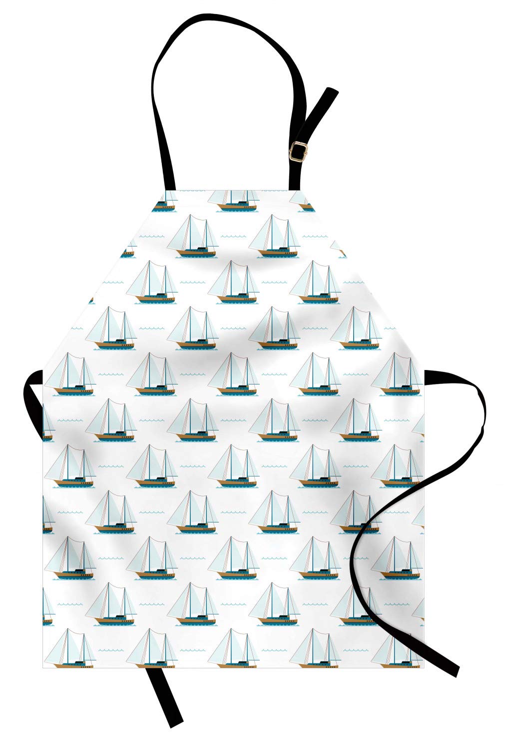 Ambesonne Sailboat Apron - Nautical Sailing Motif Print Kitchen Bib with Adjustable Neck - Unisex Cooking Gardening Apron for Adults - White & Pale Brown - Perfect for Home Chefs, BBQ, and Outdoor Cooking