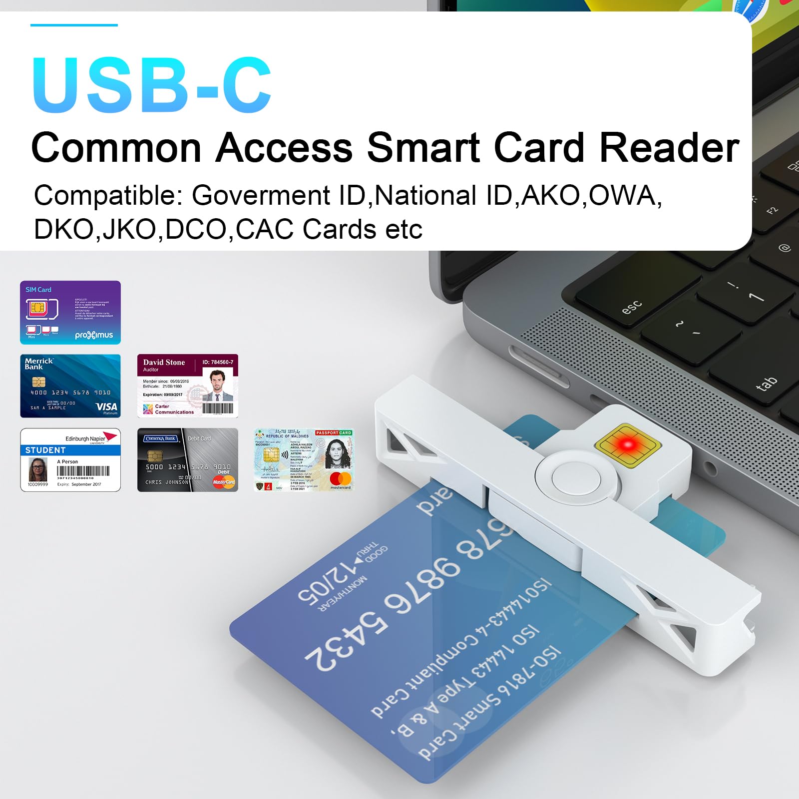 Military-Grade USB C CAC Reader - Smart Card Reader for DOD Common Access CAC, Mini Fold ID, Debit & Credit Cards | Compatible with Windows, Mac, Linux & Android (Type C) | Secure Access for Government, Banking & Enterprise Use