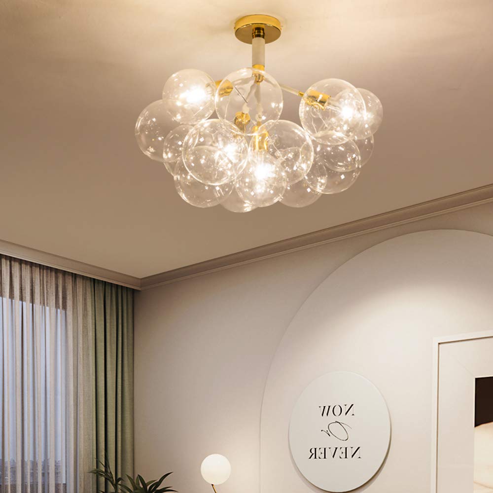 KWOKING Modern Artistic Ceiling Light Fixture - 4-Light Gold Chandelier with Clear Glass Bubble Shades, 23.6