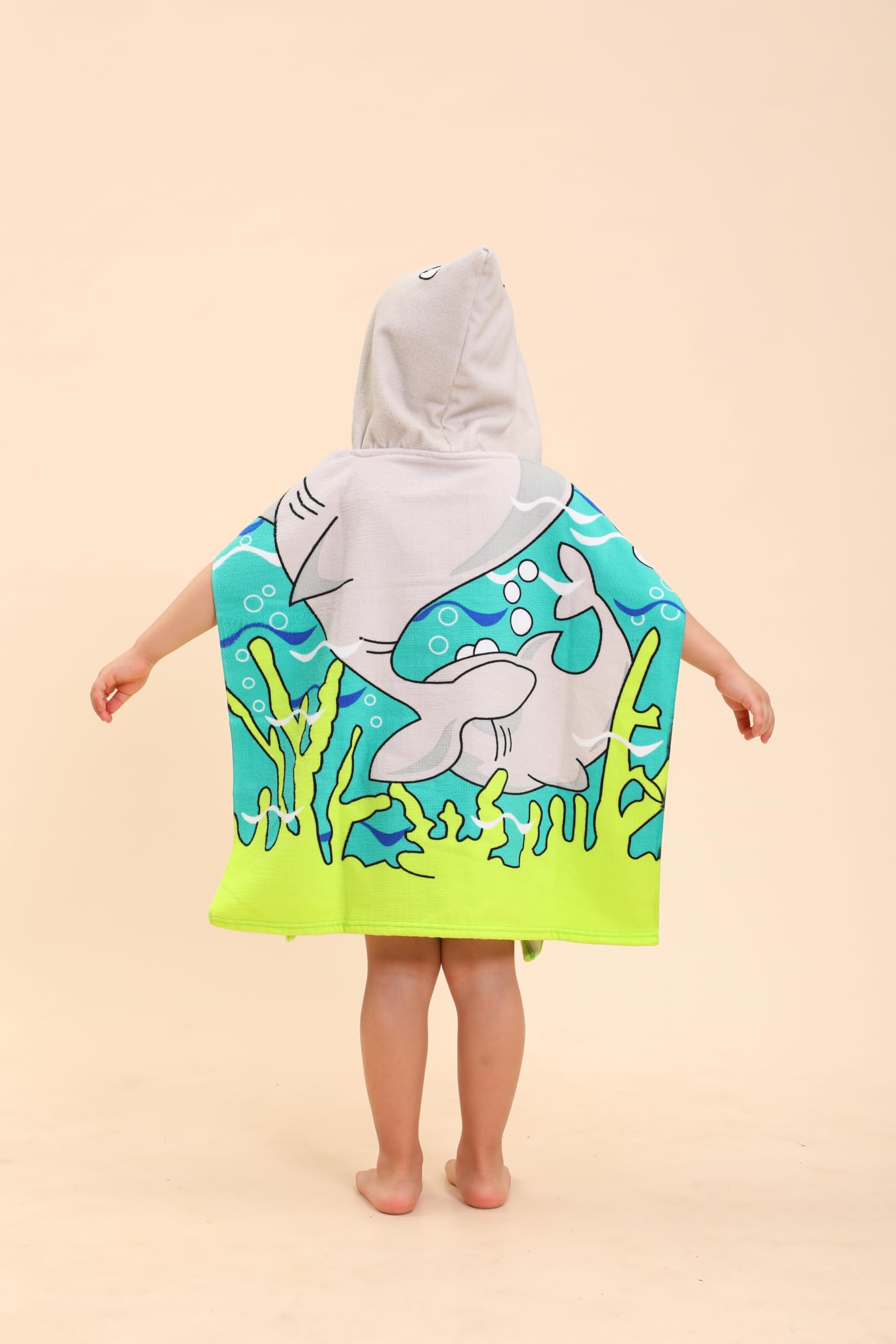 Shark Hooded Towel for Kids - Soft & Absorbent Poncho Beach Towel for Boys & Girls (Ages 2-10) | Wearable Swim Towel, Pool Towel & Bath Robe for Toddlers - Perfect for Swimming, Beach & Bath Time