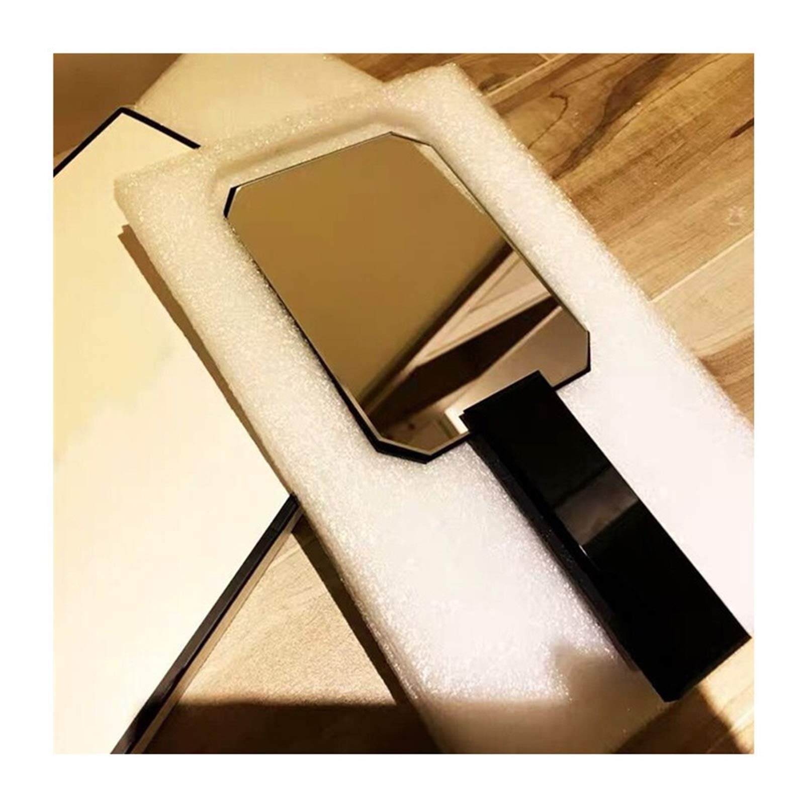 1PC Black Acrylic Hand Mirror with Logo - Portable Cosmetic Mirror for Salon, Barbershop & Home Use - Perfect for Hair Styling, Makeup & Travel