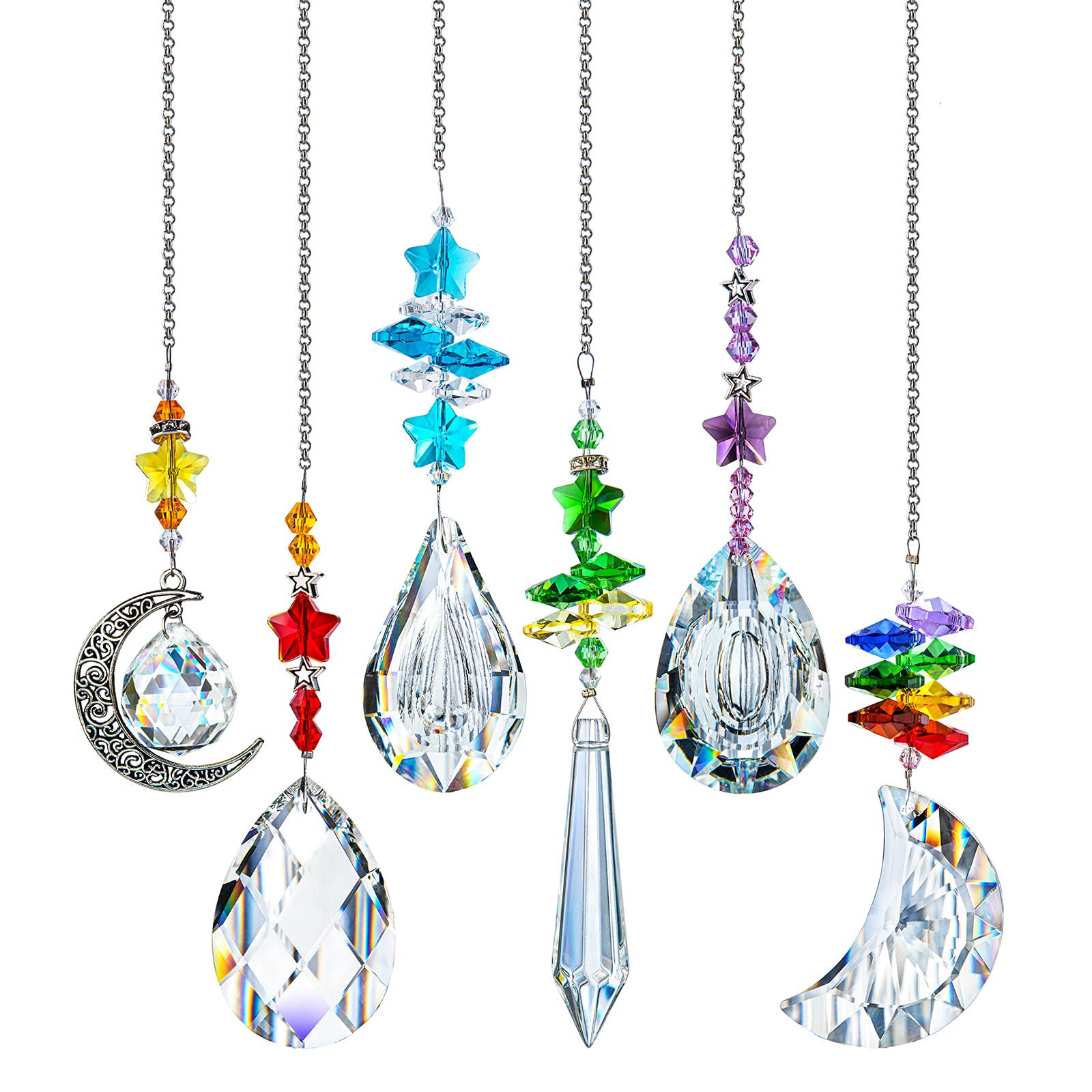 6PCS Crystal Suncatchers Prism Hanging Ornaments for Windows - Rainbow Maker Crystal Pendant Chandelier for Home, Garden & Outdoor Decor - Create Stunning Rainbow Light Effects in Living Room, Bedroom or Patio