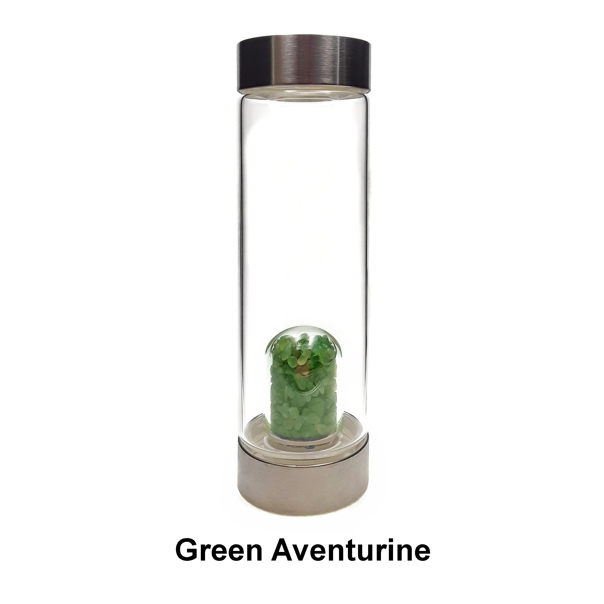 **Crystal Infused Healing Glass Water Bottle with Gemstone Chips - 9