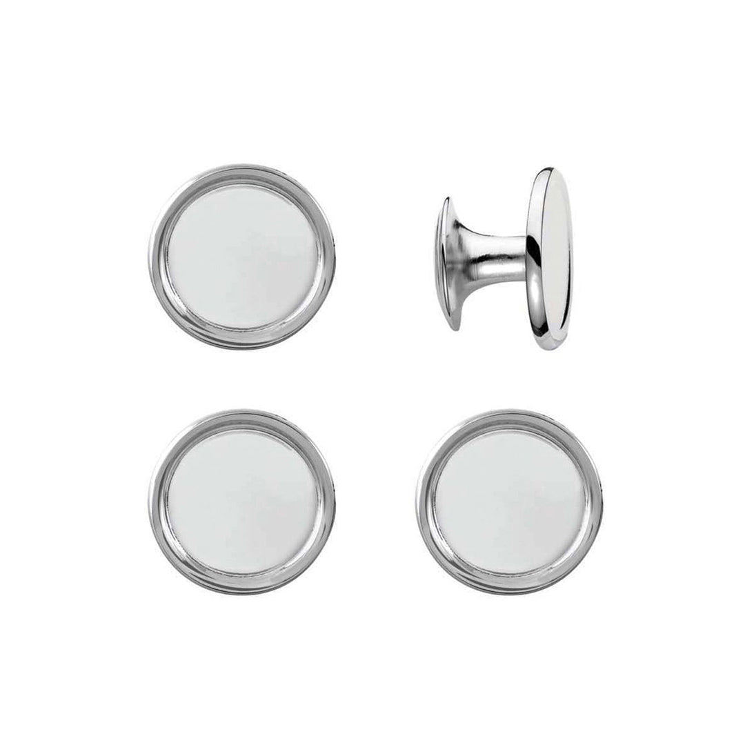 Silver Plated Polished Round Rimmed Shirt Studs for Men - Elegant Formal Dress Shirt Buttons for Weddings & Business Attire