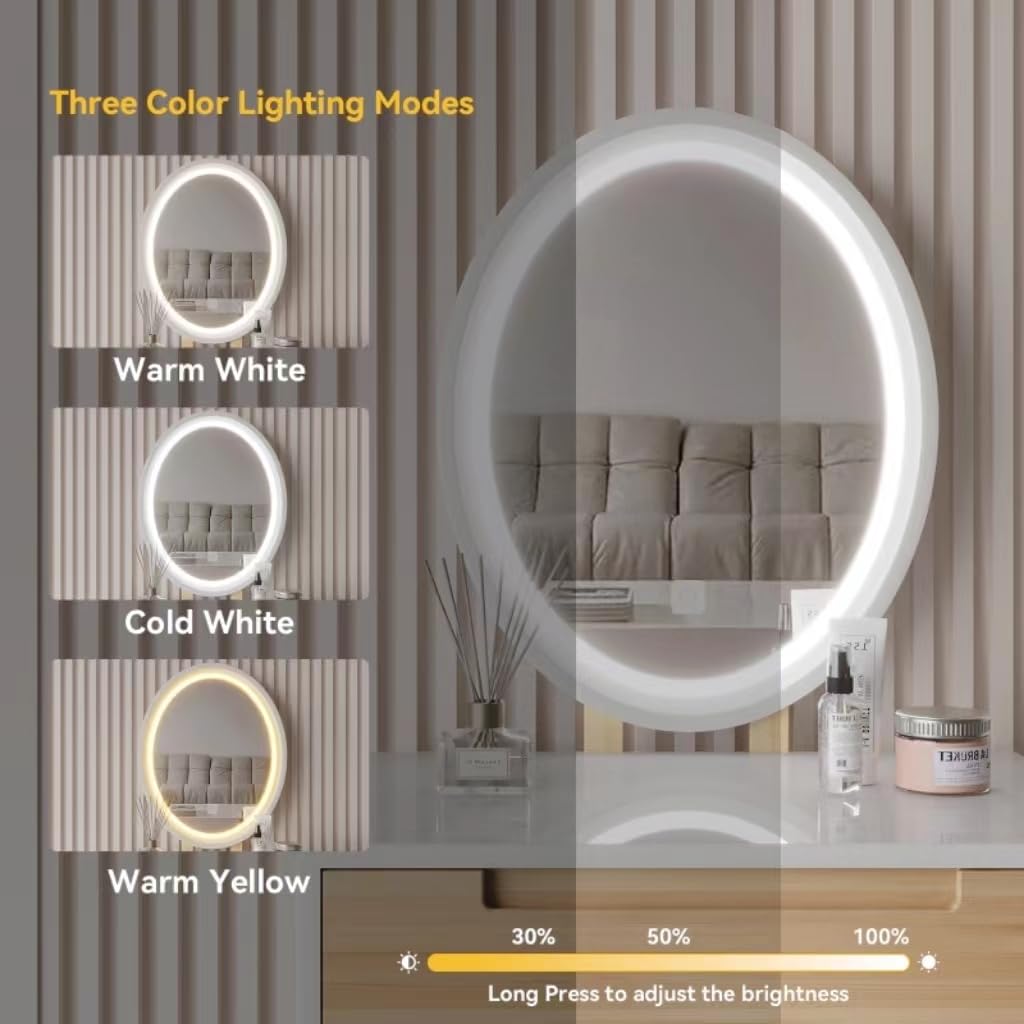 ARTETHYS 24 Inch Small Makeup Vanity Desk Set with 3 Adjustable LED Lighted Mirror, Wooden Dressing Table with Drawer & Stool - Perfect for Bedroom, Apartment, and Small Space Beauty Organization