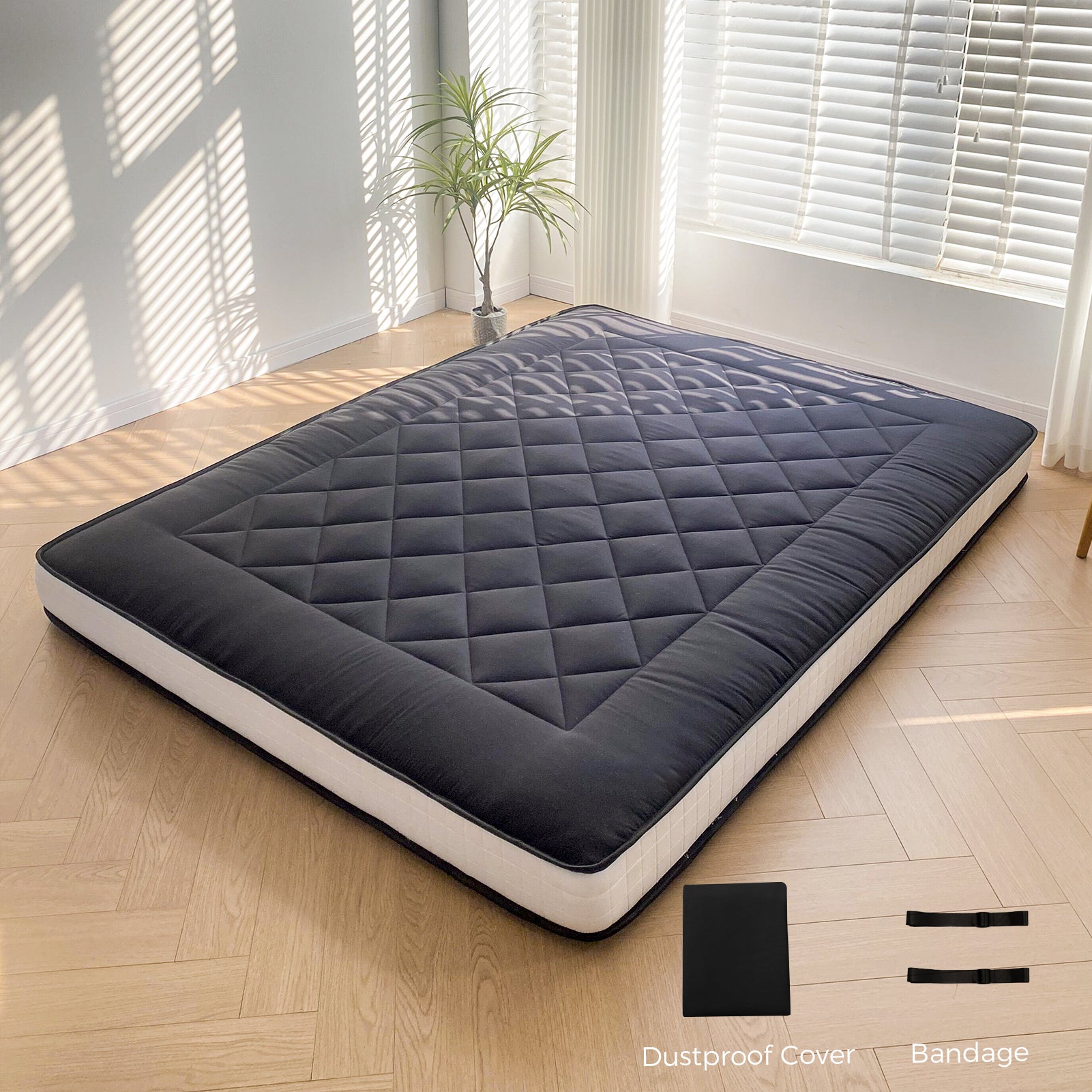 MAXYOYO 6-Inch Extra Thick Japanese Futon Mattress - Premium Diamond Quilted Floor Bed for Bedroom & Guest Room - Black - Perfect for Small Spaces, Studio Apartments & Minimalist Home Decor
