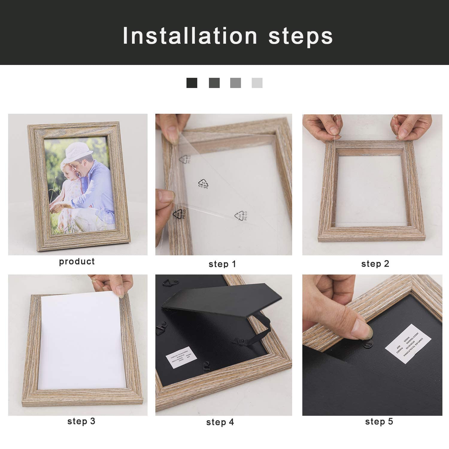 Adeco 6x8 Inch Natural Wood Decorative Wall Hanging and Tabletop Picture Frame Set of 4 - Perfect for Home Decor, Living Room, Bedroom & Office Display
