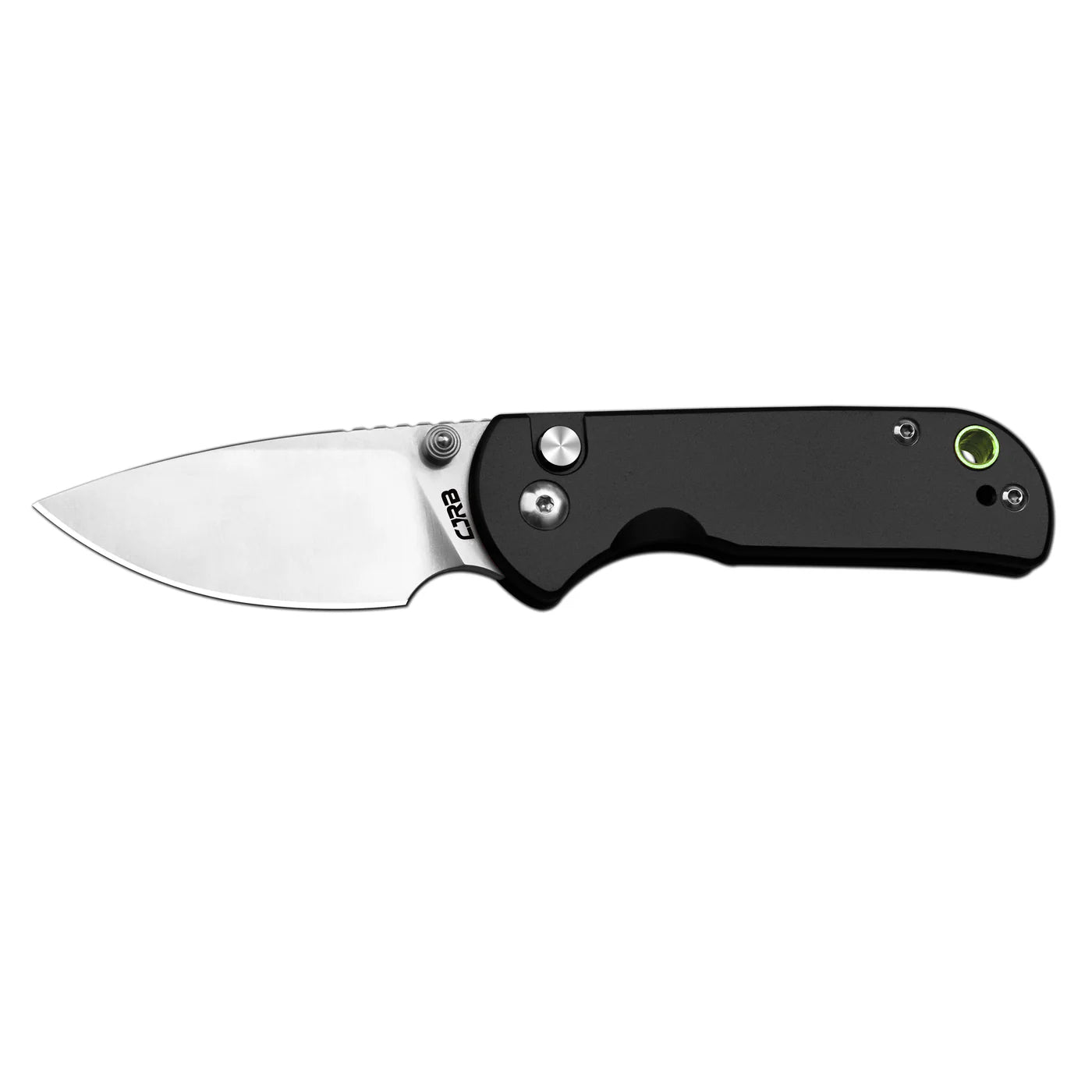 CJRB 1934BK Mica Button Lock Folding Knife - Sand Polished Drop Point Blade, Black Aluminum Handle - EDC, Camping & Outdoor Survival Tool