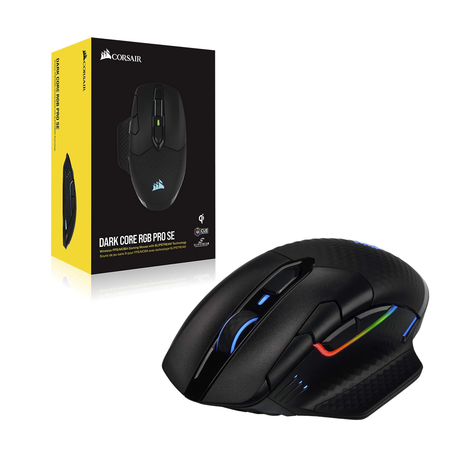 CORSAIR DARK CORE RGB PRO SE Wireless Gaming Mouse with Qi Charging - 18000 DPI, 8 Programmable Buttons, Sub-1ms Response - iCUE Compatible for PC, Mac, PS5, PS4, Xbox (Black) - Perfect for FPS, MOBA Games and Wireless Charging Convenience