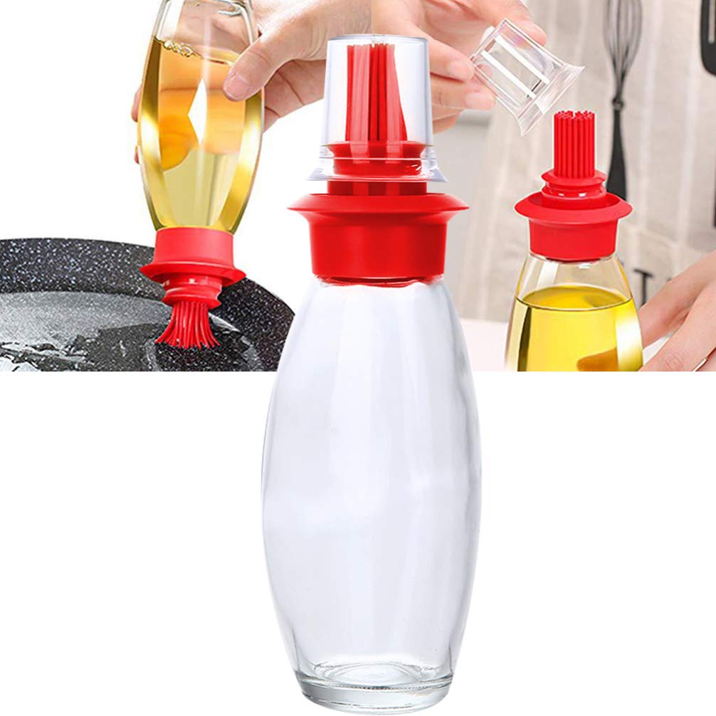 Hemoton Glass Containers - 1pc Glass Terrarium with Silicone Oil Bottle Brush & Pastry Brush for BBQ, Baking and Kitchen Use