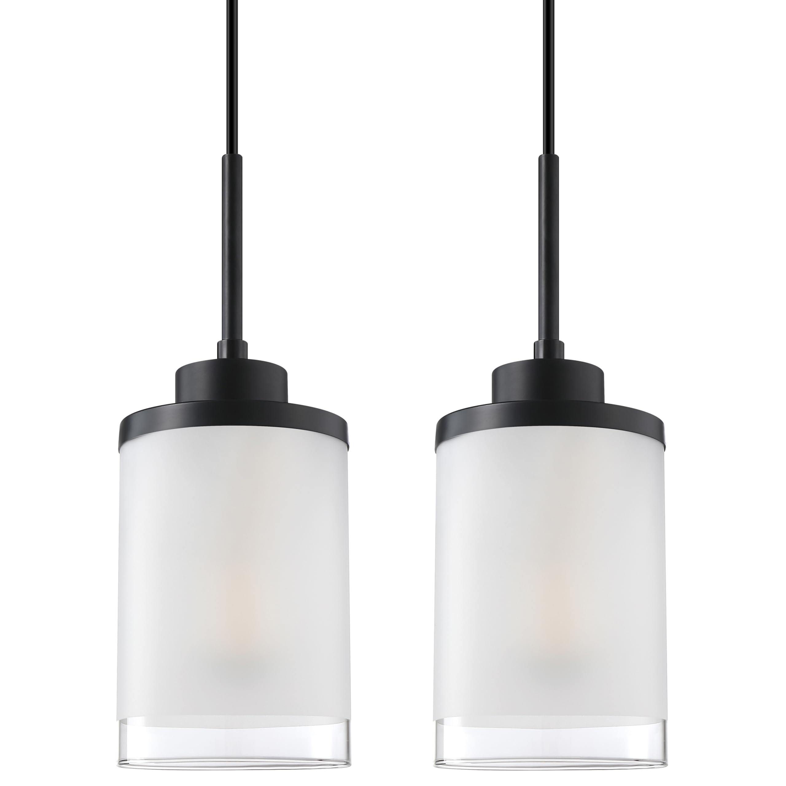 2 Pack Modern Farmhouse Hanging Pendant Lights - 3.9 Inch Clear Frosted Glass Shade with Black Finish for Kitchen Island, Dining Room, Bedroom | Rustic Industrial Lighting Fixtures for Home Decor & Interior Design
