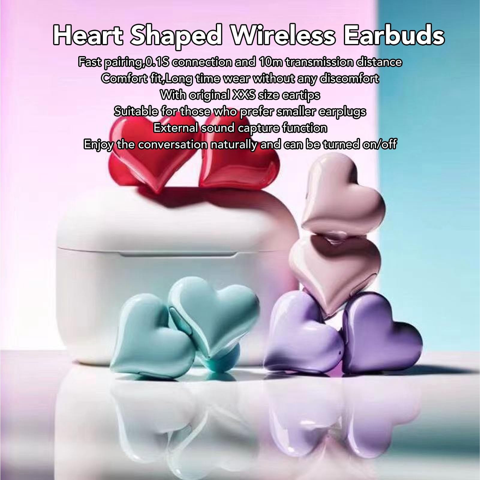 Heart Shaped Wireless Earbuds with Charging Case - HiFi Stereo Sound, Bluetooth 5.3, IPX5 Waterproof - Perfect for Women & Girls (Purple) | Great for Workouts, Running, Yoga & Daily Commute