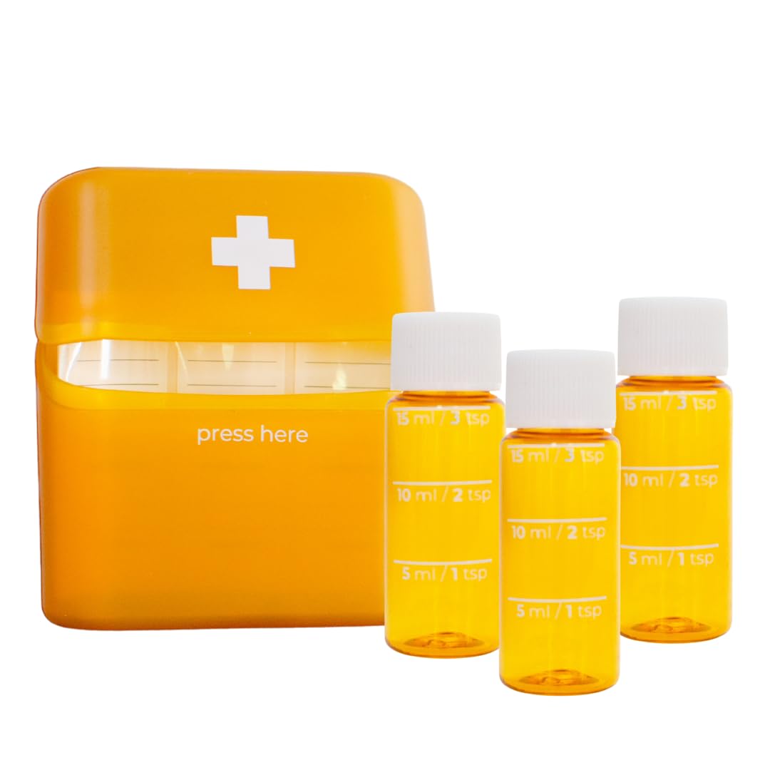 3-Pack Amber Travel Size Medicine Bottles for Liquid & Pills - Portable Pill Organizer Case for Travel, Hiking, Camping & Daily Medication Storage