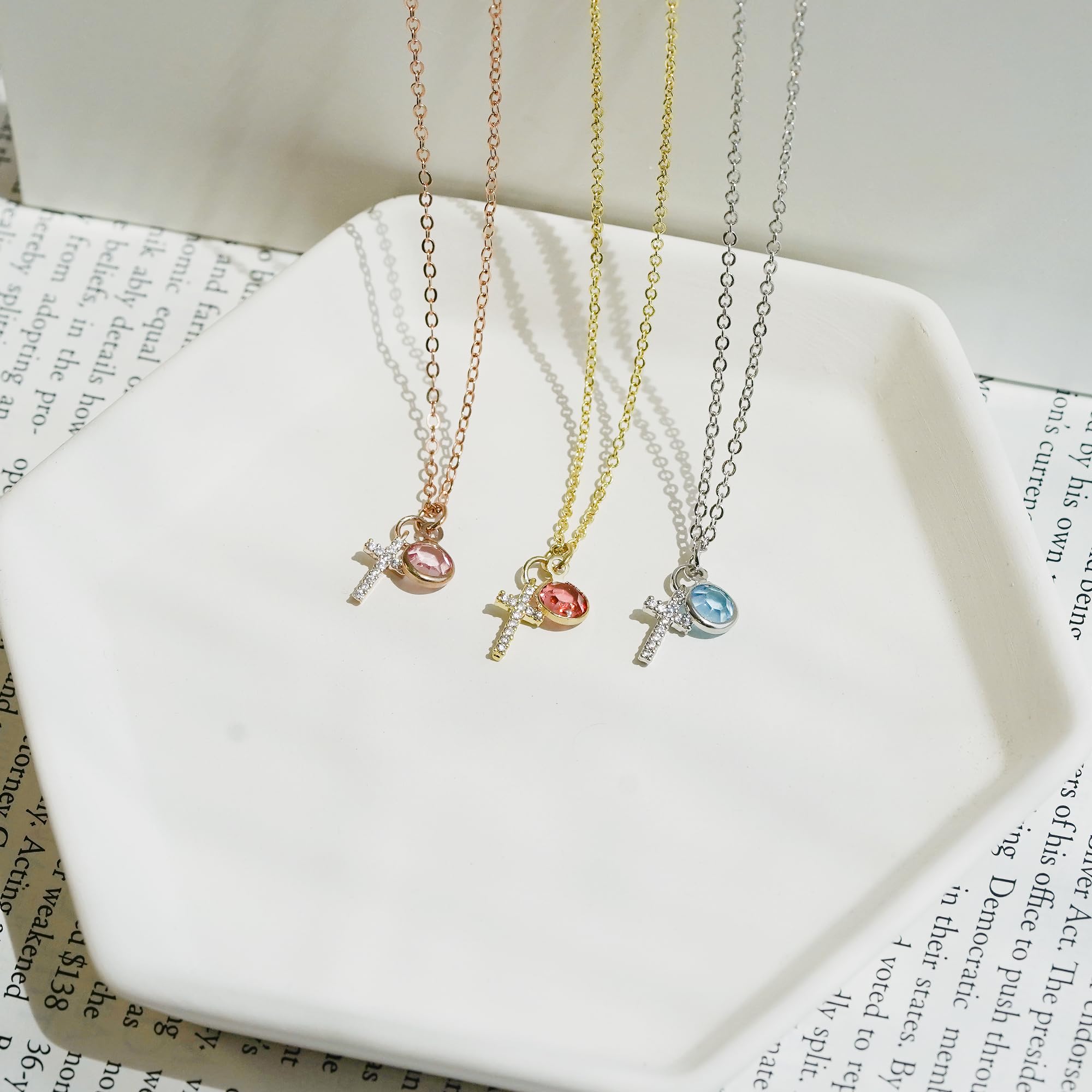 Birthstone Cross Necklace for Women - 14K Gold Plated Christian Jewelry with Genuine Birthstones - Religious Gift for Mom, Baptism, Confirmation & First Communion - Elegant & Meaningful Faith-Based Accessory for Church, Weddings & Special Occasions