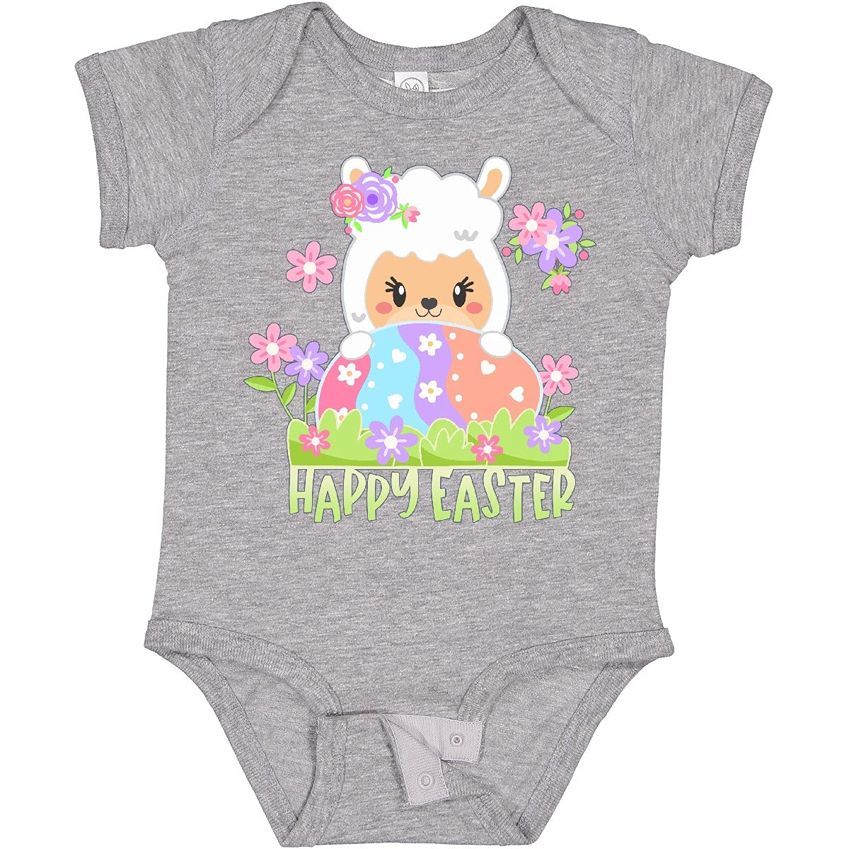 Inktastic Happy Easter Llama with Spring Flowers and Egg Baby Bodysuit - Cute Easter Outfit for Infants & Toddlers - Perfect for Easter Photos, Egg Hunts & Spring Celebrations