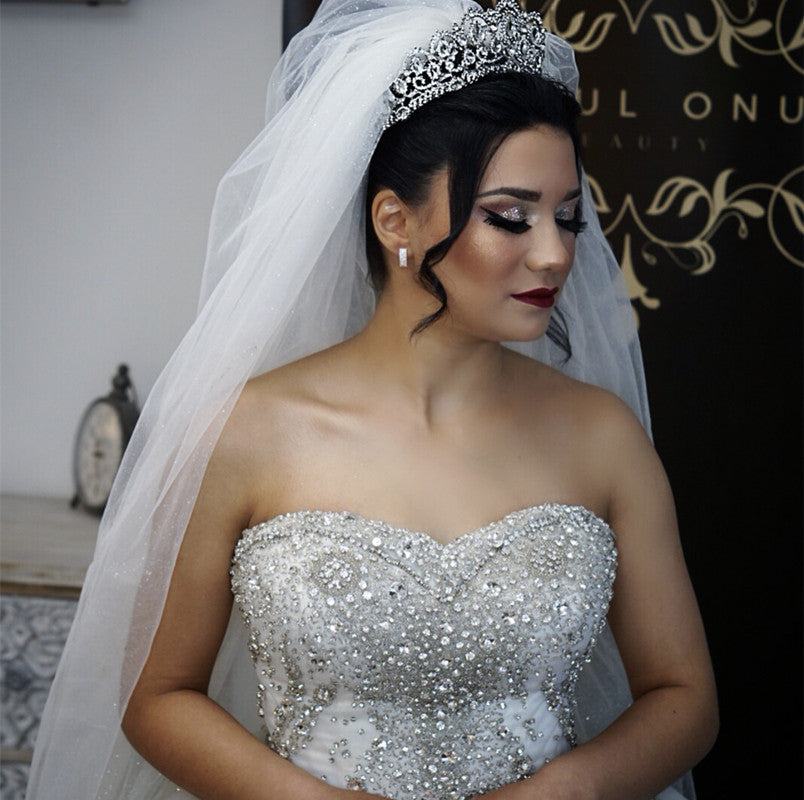 Elegant Crystal Beaded Sweetheart Neckline Tulle Ball Gown Wedding Dress for Bride - Perfect for Church Ceremony, Reception & Formal Events