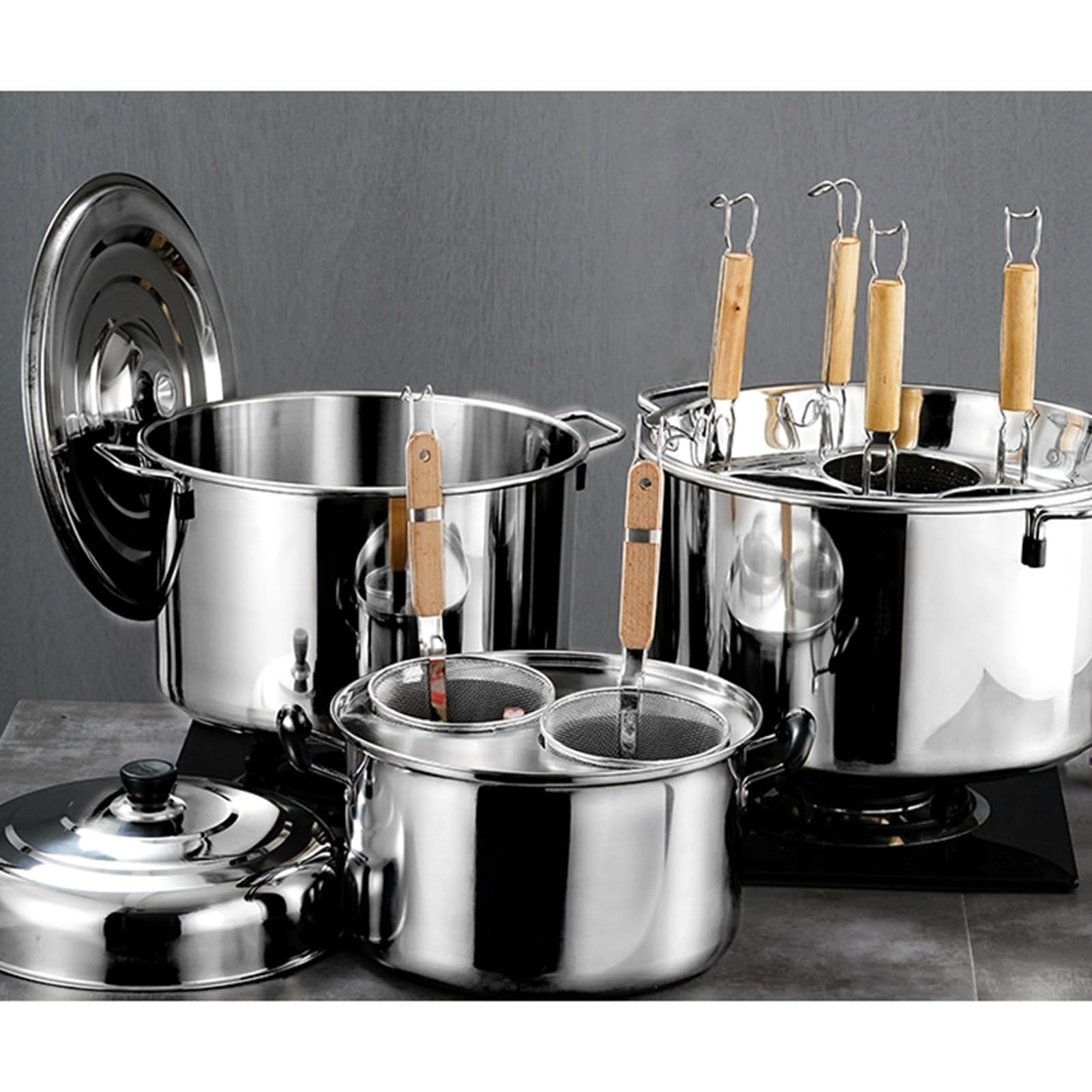 Heavy Duty Stainless Steel Stockpot & Pasta Cooker Set with Colander Inserts – Commercial Grade Multi-Cookware for Home Kitchen & Restaurant Use – Perfect for Cooking Pasta, Soups, Stews & Large Batch Meals (3-Hole Design, Size A)