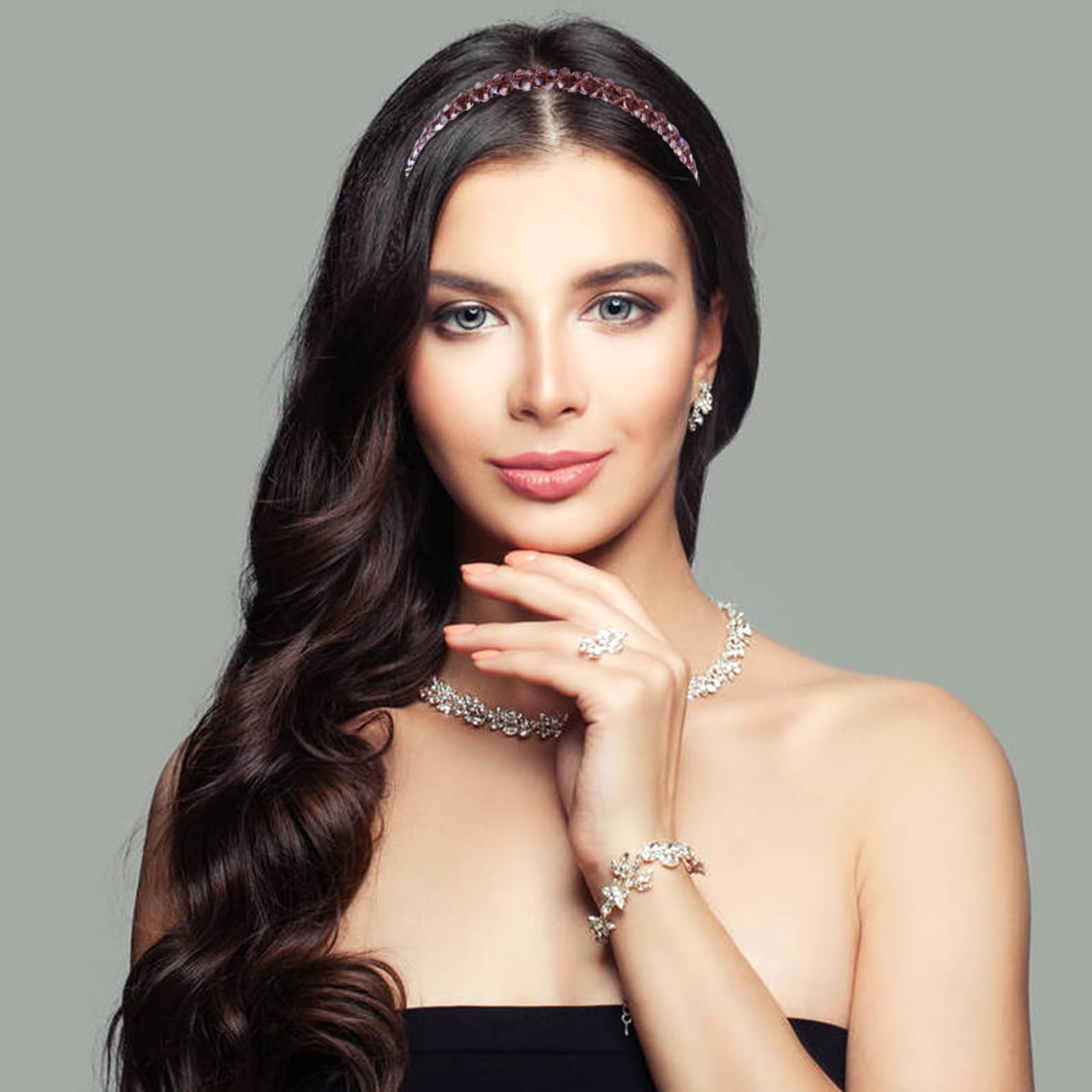 7-Piece Glitter Double Row Crystal Headbands Set - Sparkling Hair Hoops for Women & Girls - Perfect for Parties, Weddings, and Special Occasions