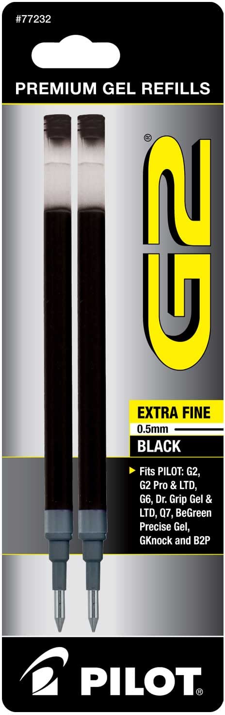 Pilot G2 Gel Ink Refill 6-Pack - Extra Fine Point 0.5mm Black Ink Rollerball Pen Refills (PIL77232) for Smooth Writing at Home, Office & School