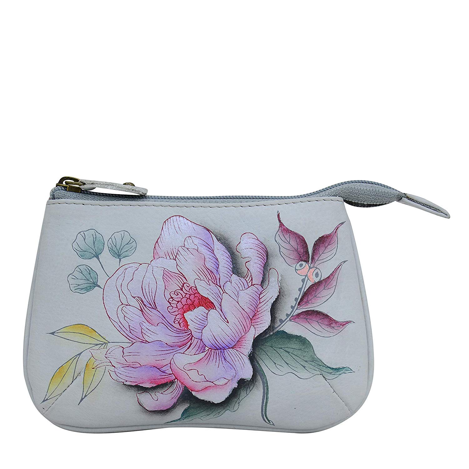 Anuschka Women’s Hand-Painted Genuine Leather Zip Pouch - Stylish Coin Purse & Key Holder with 2 Key Fobs - Perfect for Travel, Daily Essentials & Gift Giving