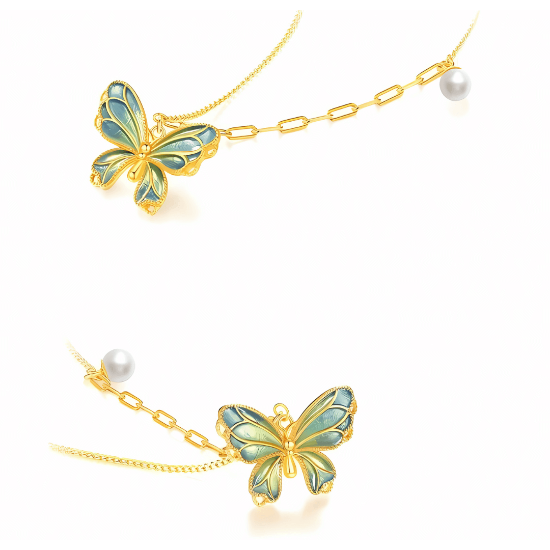French Style Gradient Butterfly Pendant Necklace - Elegant Layering Jewelry for Women | Perfect for Date Night, Wedding, and Everyday Fashion Accessories