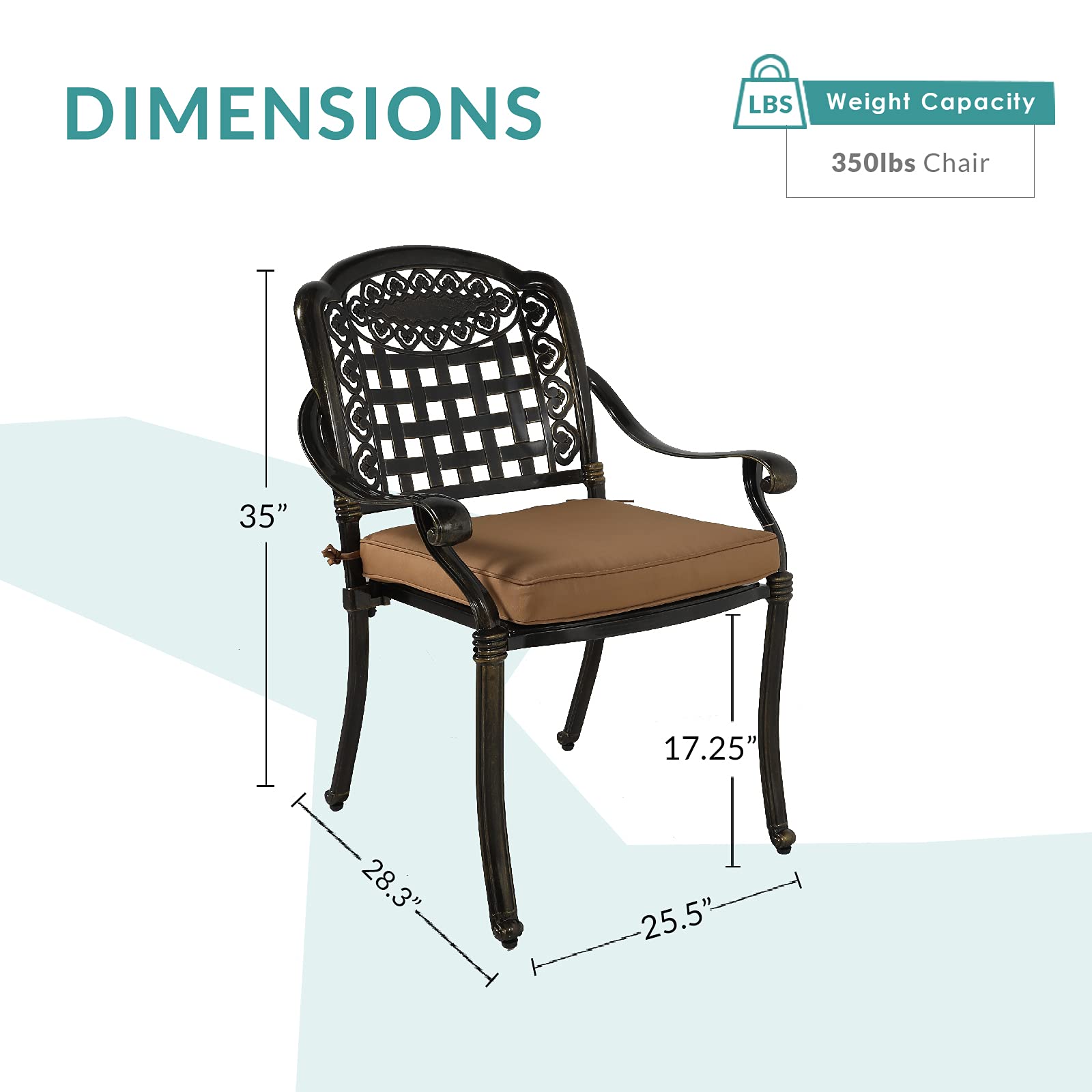MEETWARM 2-Piece Outdoor Dining Chairs with Cushions - All-Weather Cast Aluminum Patio Bistro Set for Garden, Deck, Backyard (Dark Bronze) - Perfect for Outdoor Entertaining and Relaxation