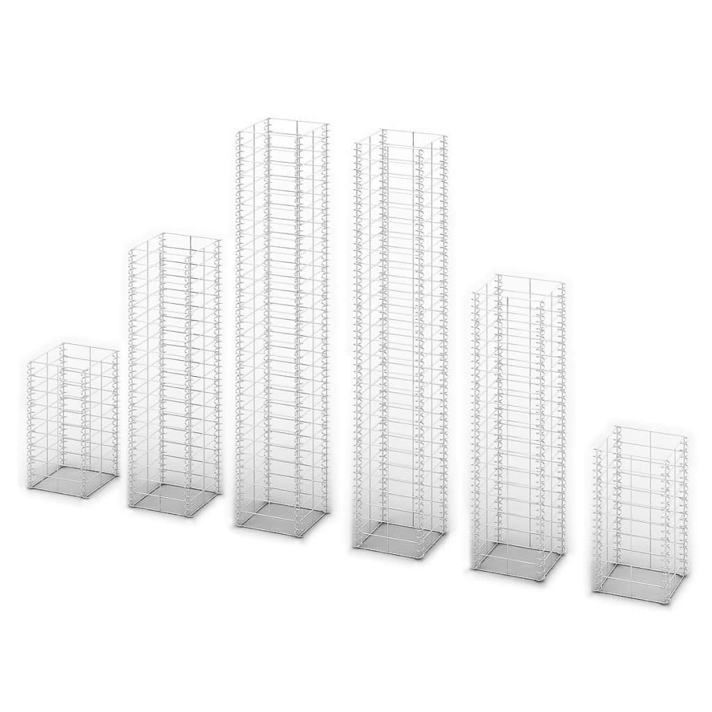 6-Piece Galvanized Steel Gabion Basket Set - Heavy Duty Wire Mesh Fence for Garden Walls, Patio Borders & Landscaping Projects | Outdoor Decoration & Erosion Control Solution