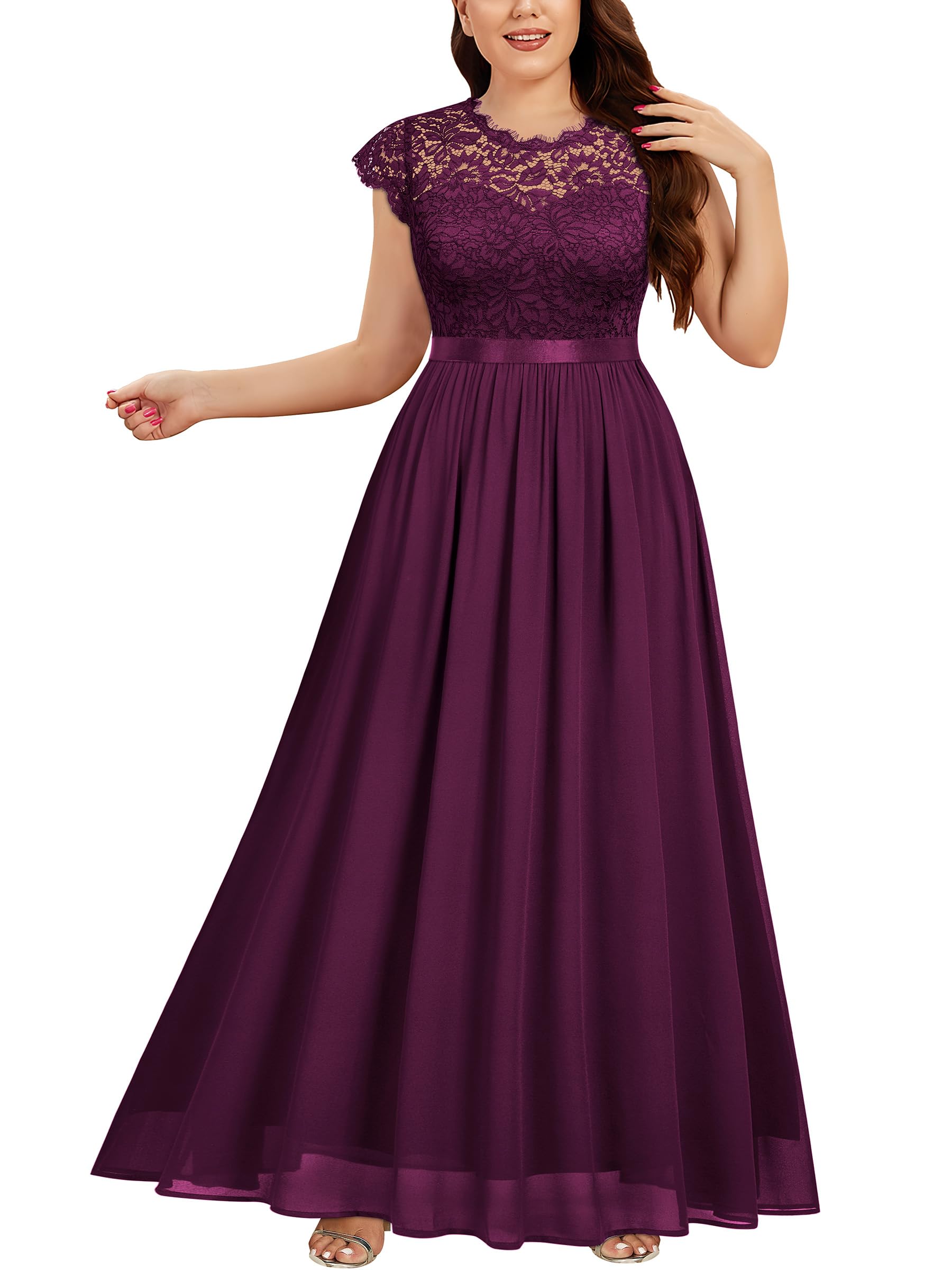 Elegant Floral Lace Plus Size Maxi Dress for Women - Formal Bridesmaid & Party Gown - Perfect for Weddings, Prom, Evening Events & Special Occasions