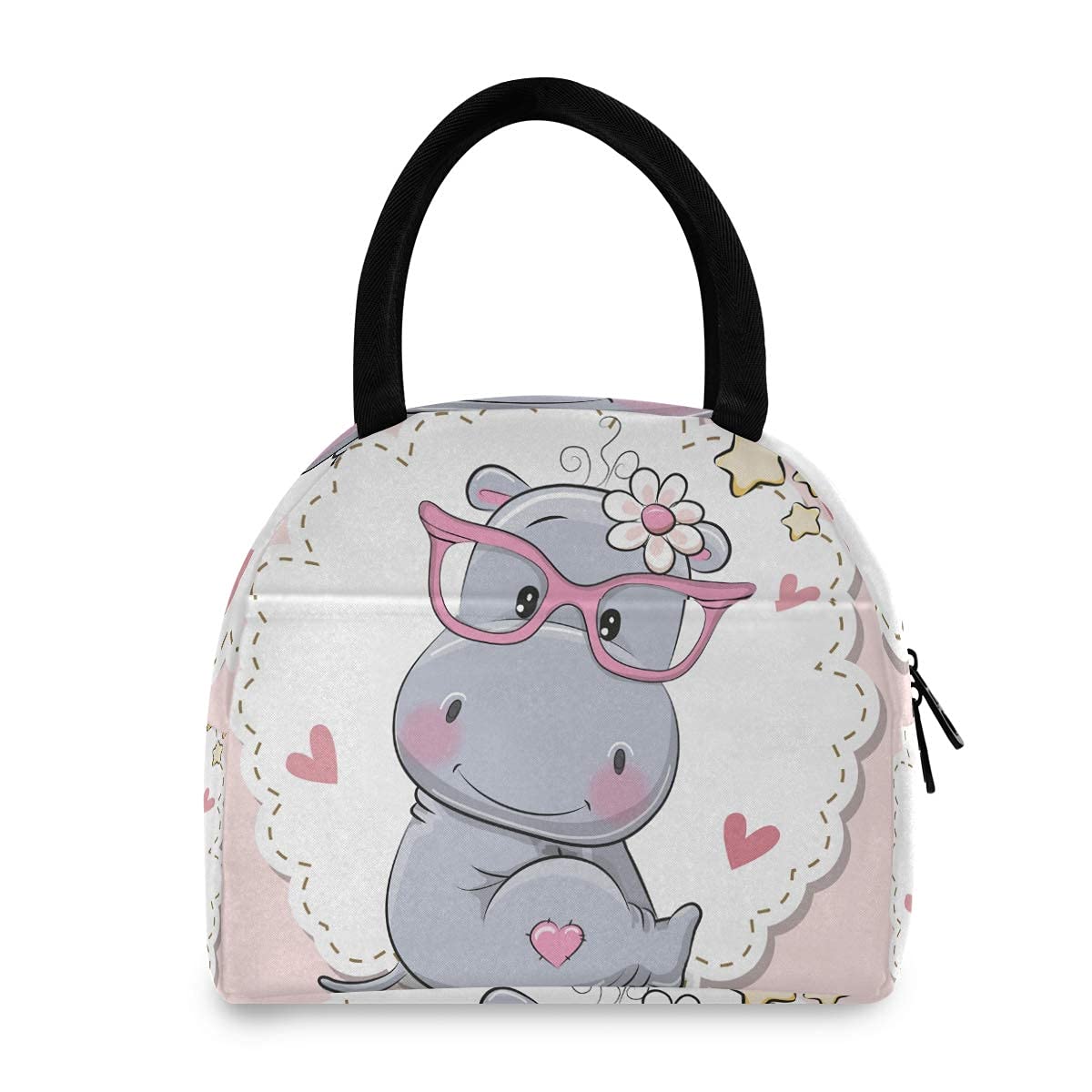 Cute Insulated Hippo Lunch Bag for Women - Reusable Tote Lunch Box with Thermal Container - Perfect for Work, School, Picnics & Outdoor Activities