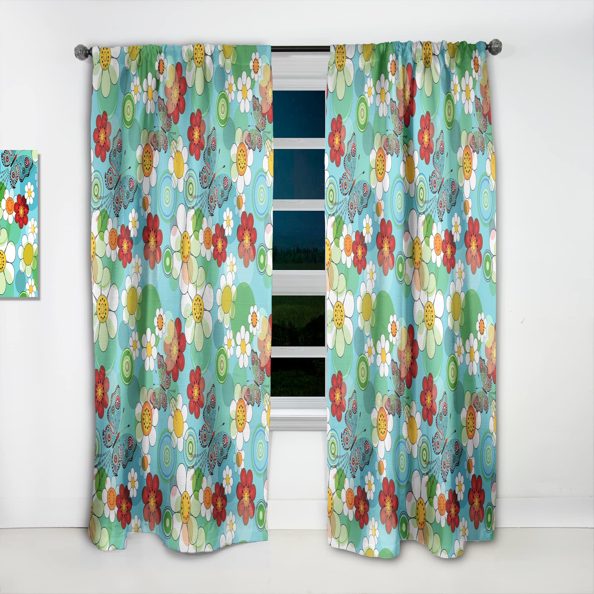 DesignQ Vivid Blue Floral Pattern Thermal Insulated Curtains - 52x63 Inch Single Panel for Bedroom & Living Room - Elegant Window Drapes for Home Decor, Blackout & Energy Saving
