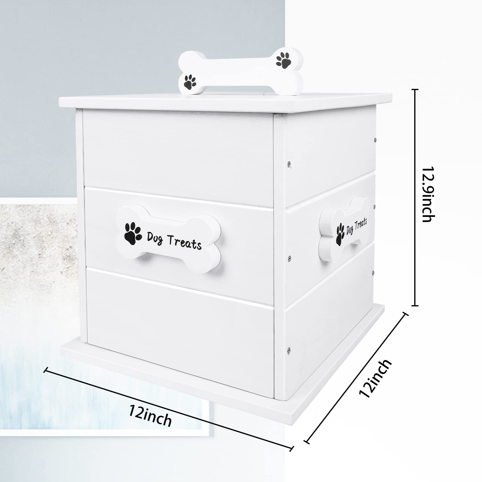 15 LB Wooden Pet Food Storage Container for Dogs, Cats & Birds - Airtight Pet Food Bin with Lid, Dog Toy Storage Box (White) - Perfect for Kitchen, Pantry & Pet Feeding Areas