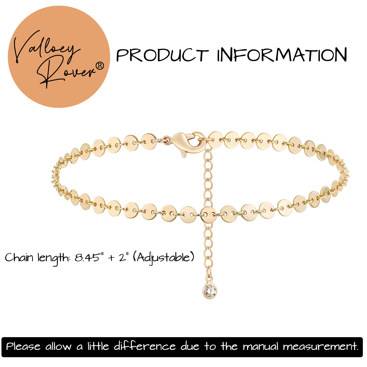 Valloey Rover Gold Ankle Bracelets for Women - Adjustable Dainty Boho Layered Chain Anklet Foot Jewelry for Beach, Summer & Everyday Wear